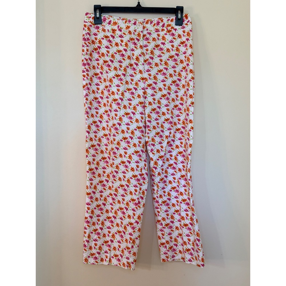 Liz Claiborne Lizsport Floral Cotton Straight Leg Pants Orange Pink White Size 8